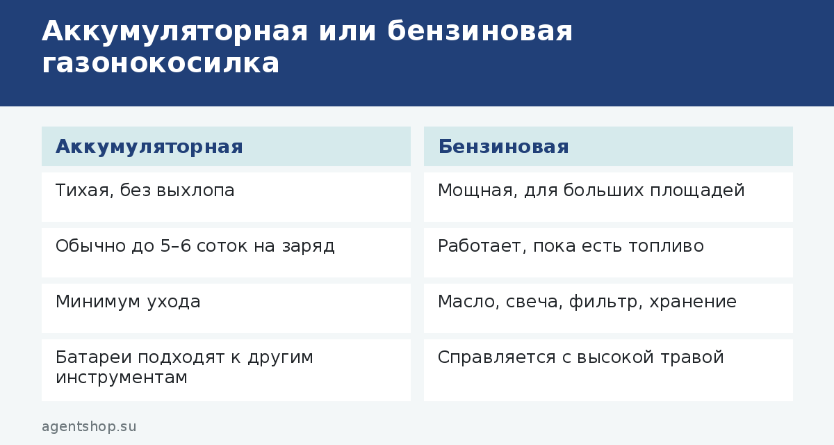 Аккумуляторная или бензиновая газонокосилка